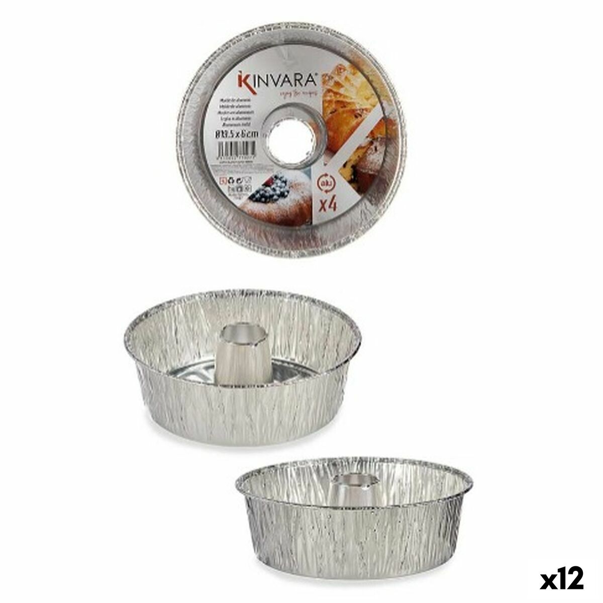 Set de Moldes de Repostería Kinvara Plateado Aluminio 19,5 x 7 x 19,5 cm 19,5 x 19,5 x 6 cm 4 Piezas (12 Unidades)