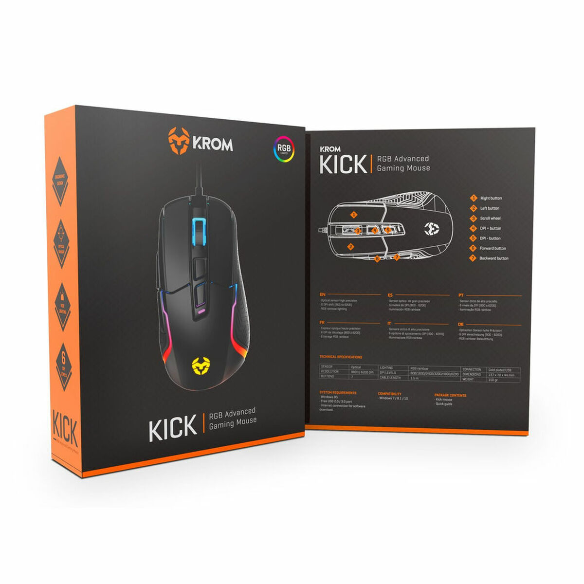 Ratón Gaming Krom NXKROMKICK Negro 6200 dpi RGB