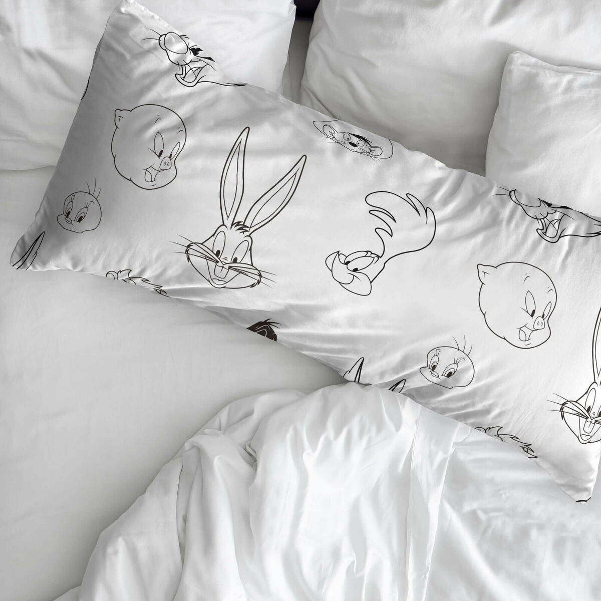 Funda de almohada Looney Tunes Blanco Negro Multicolor 175 Hilos 50x80cm 50 x 80 cm 100 % algodón