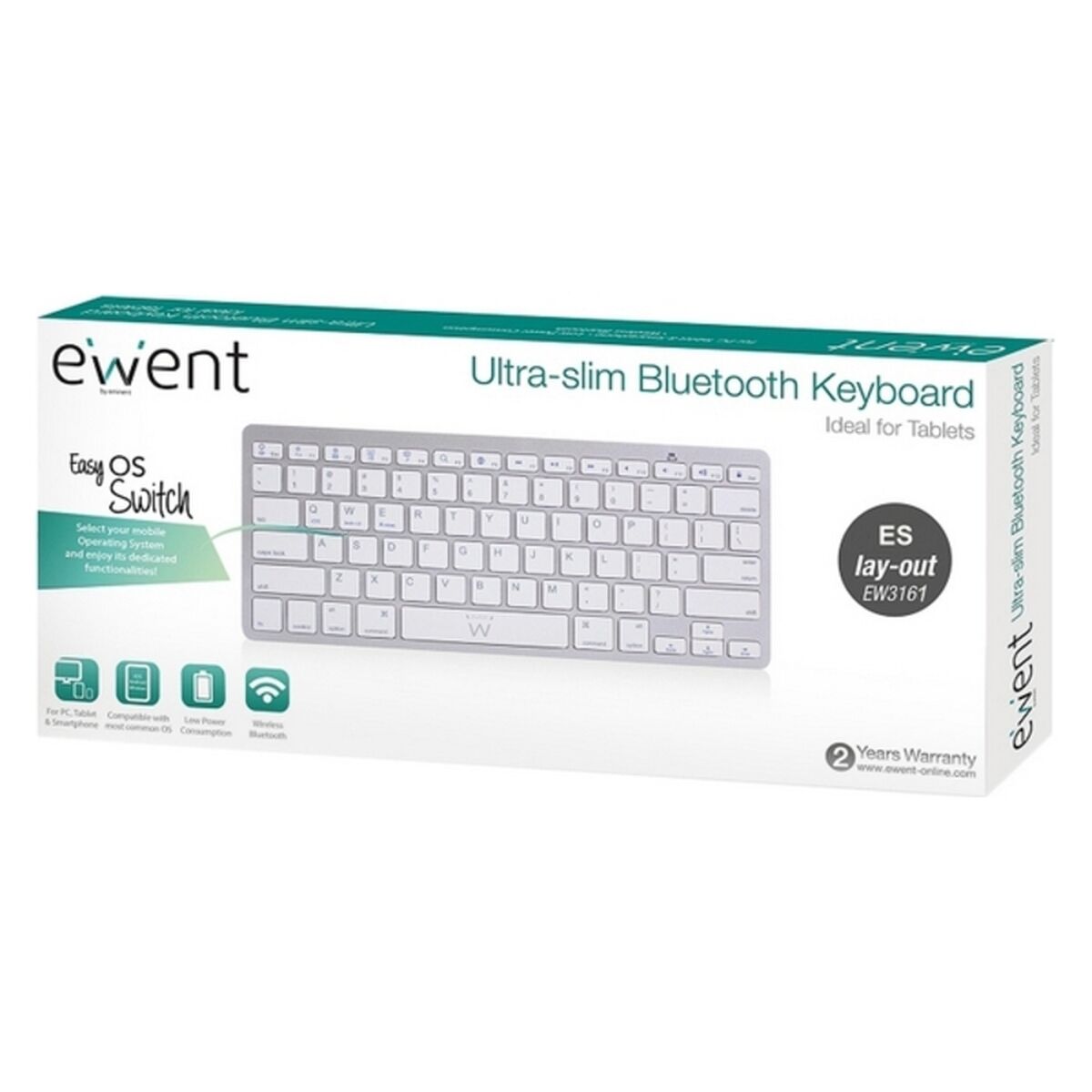 Teclado Bluetooth Ewent EW3161 Blanco Plateado