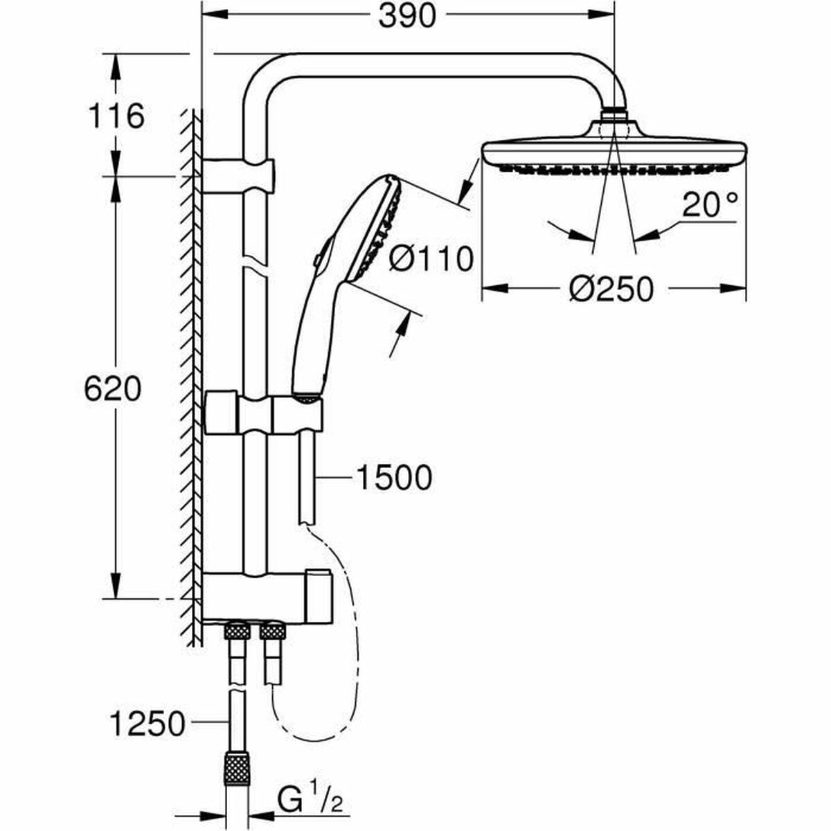 Columna de Ducha Grohe Vitalio Start System 250 Silicona