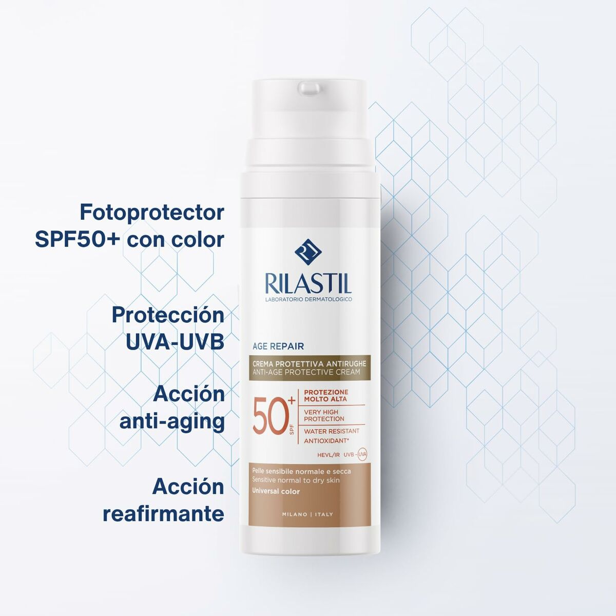 Protector Solar con Color Rilastil Age Repair SPF 50+ 50 ml Antiedad