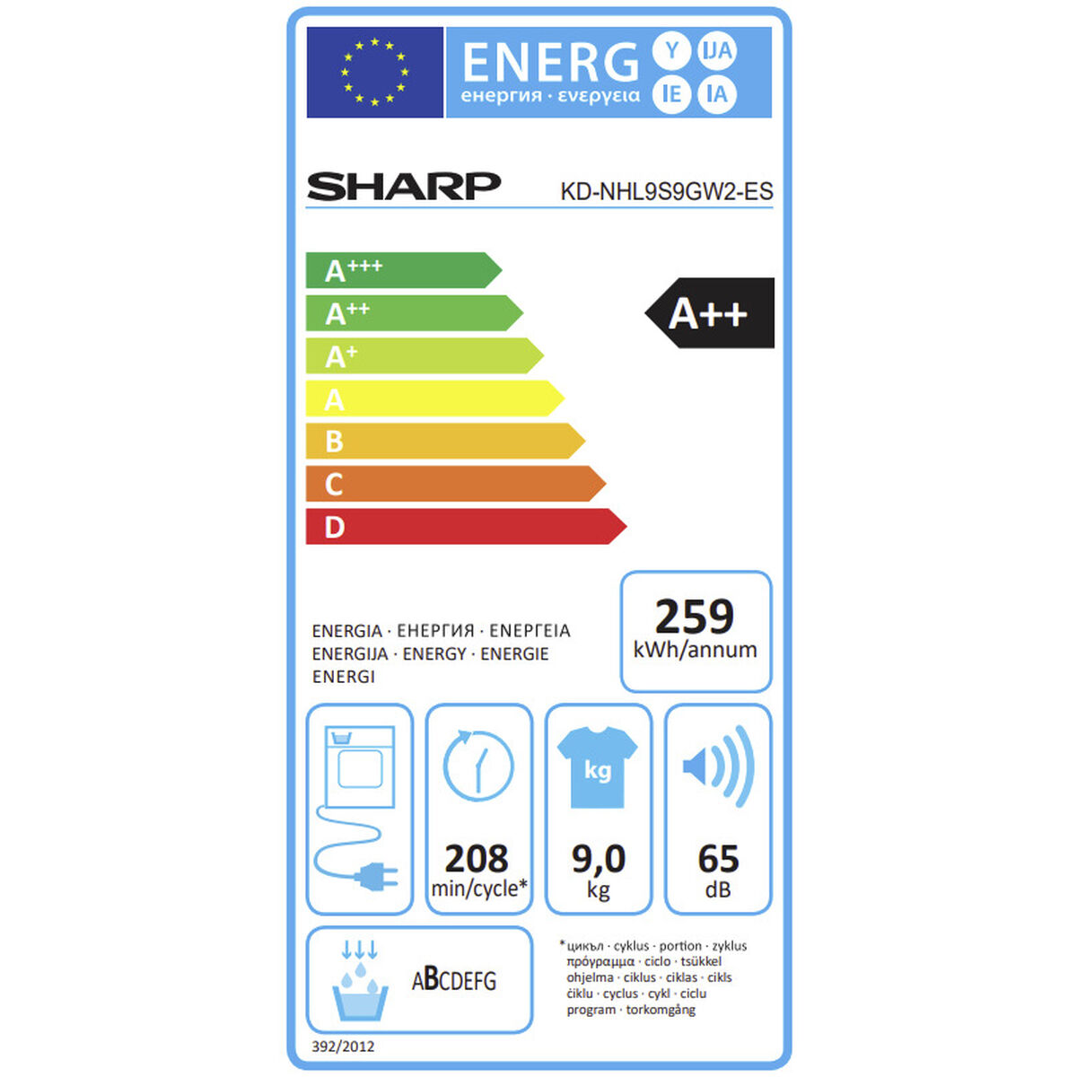 Secadora Sharp KDNHL9S9GW2ES 9 kg