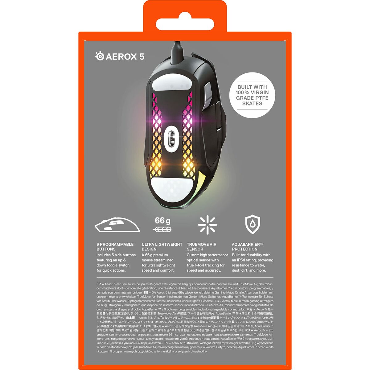 Ratón Gaming SteelSeries Aerox 5 Gaming Negro Con cable Luces LED