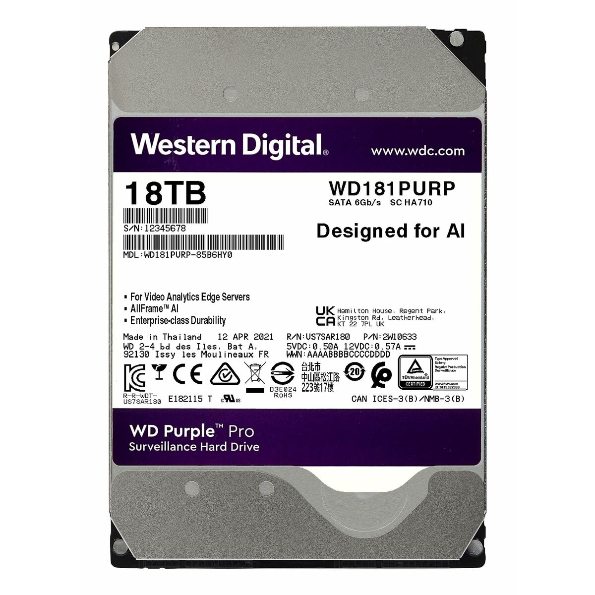 Disco Duro Western Digital Purple Pro 3,5" 18 TB
