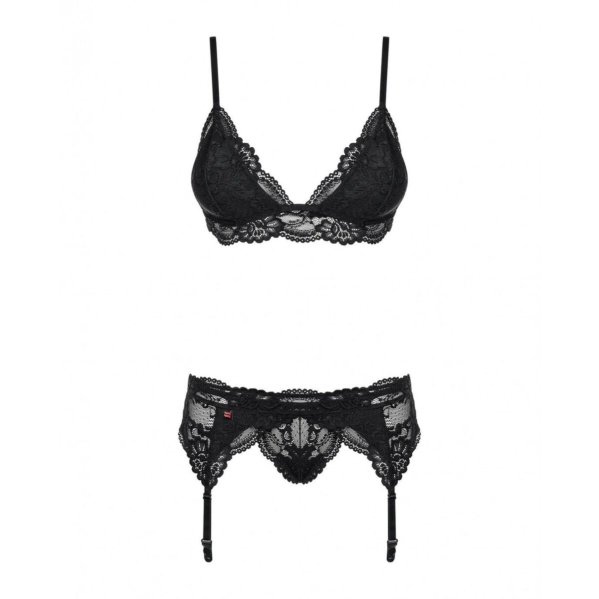 Conjunto de Lencería con Encaje Obsessive 810-SEG-1 Negro L/XL