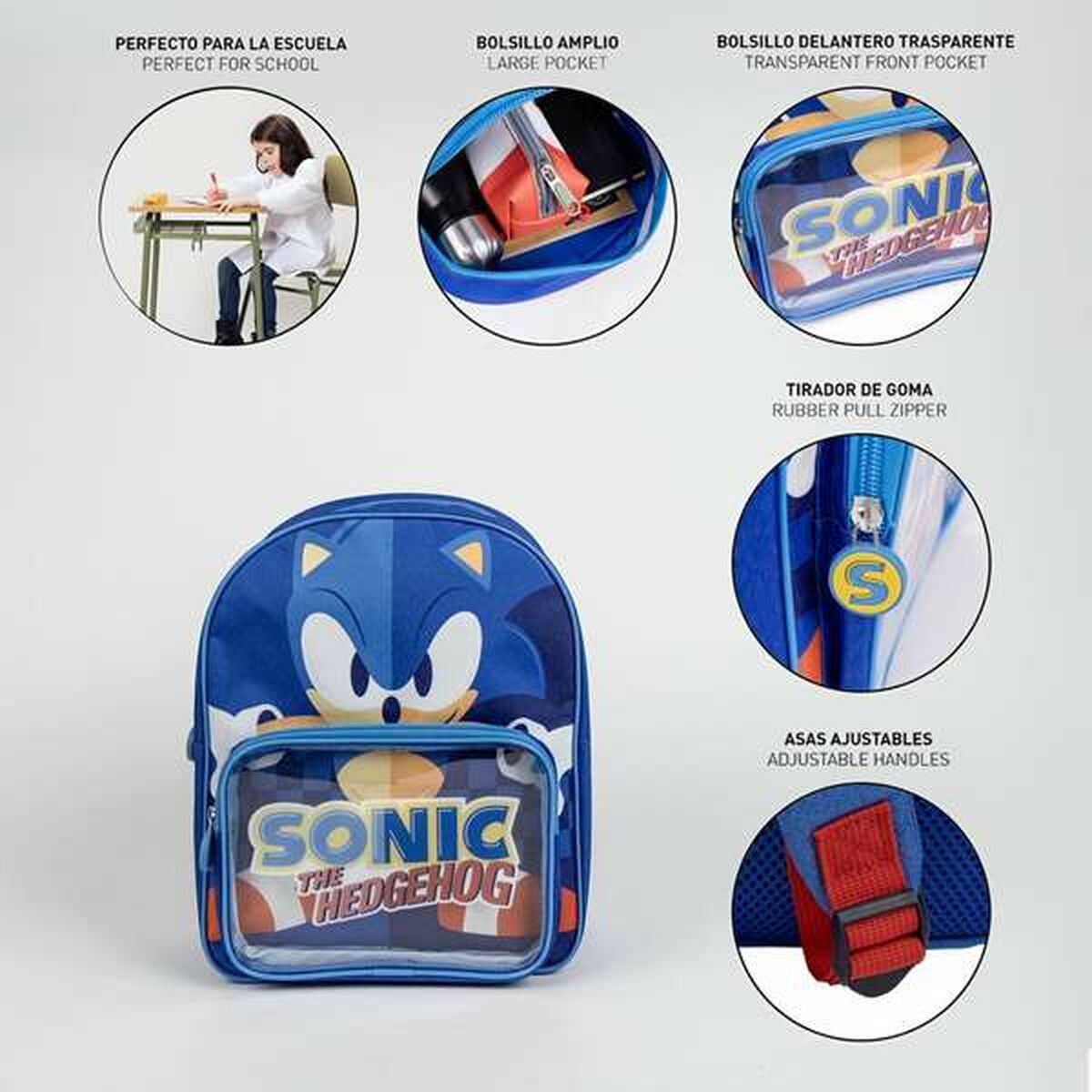Mochila Escolar Sonic Azul 25,0 x 30,0 x 1,2 cm