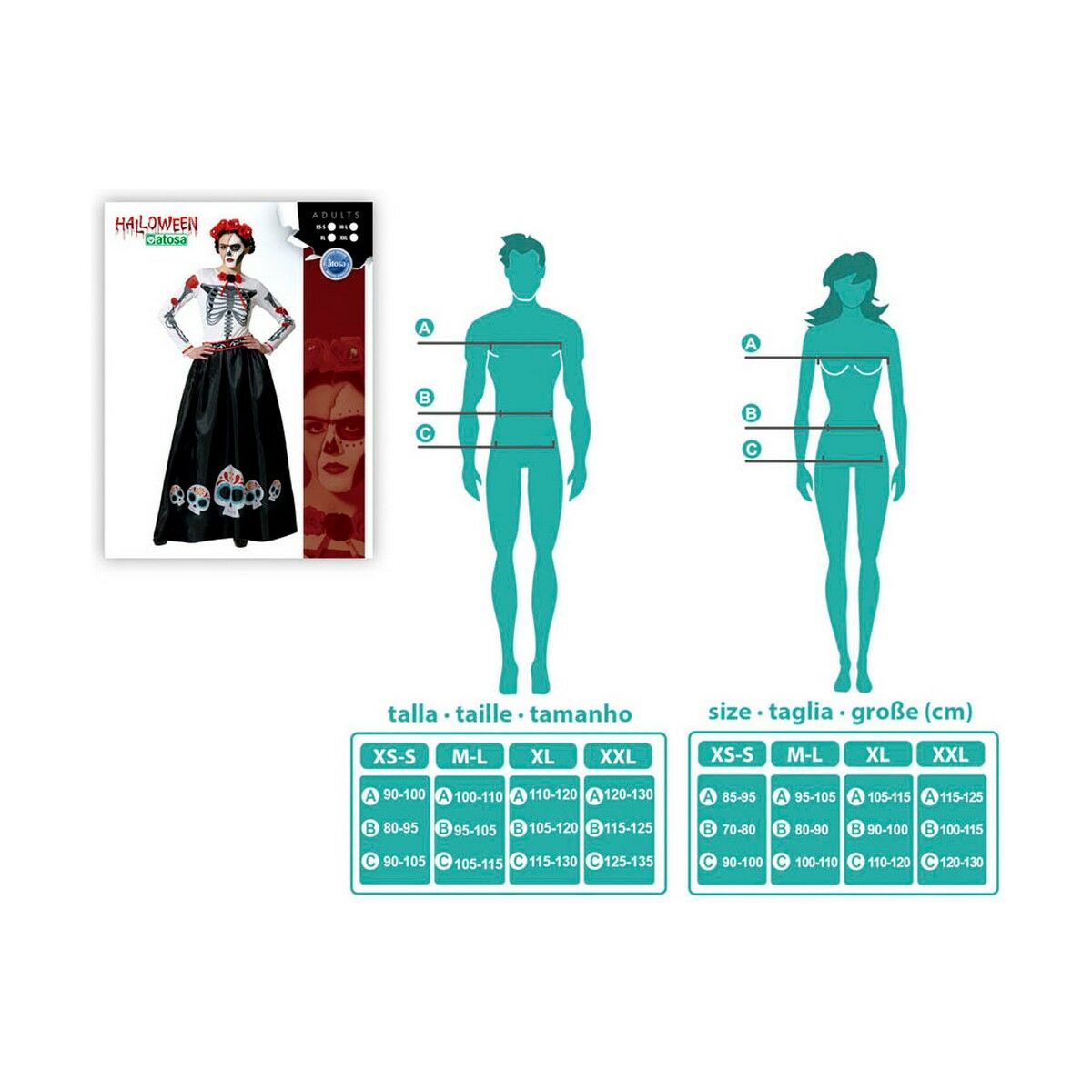 Disfraz para Adultos Esqueleto Mexicano Multicolor (XS/S)