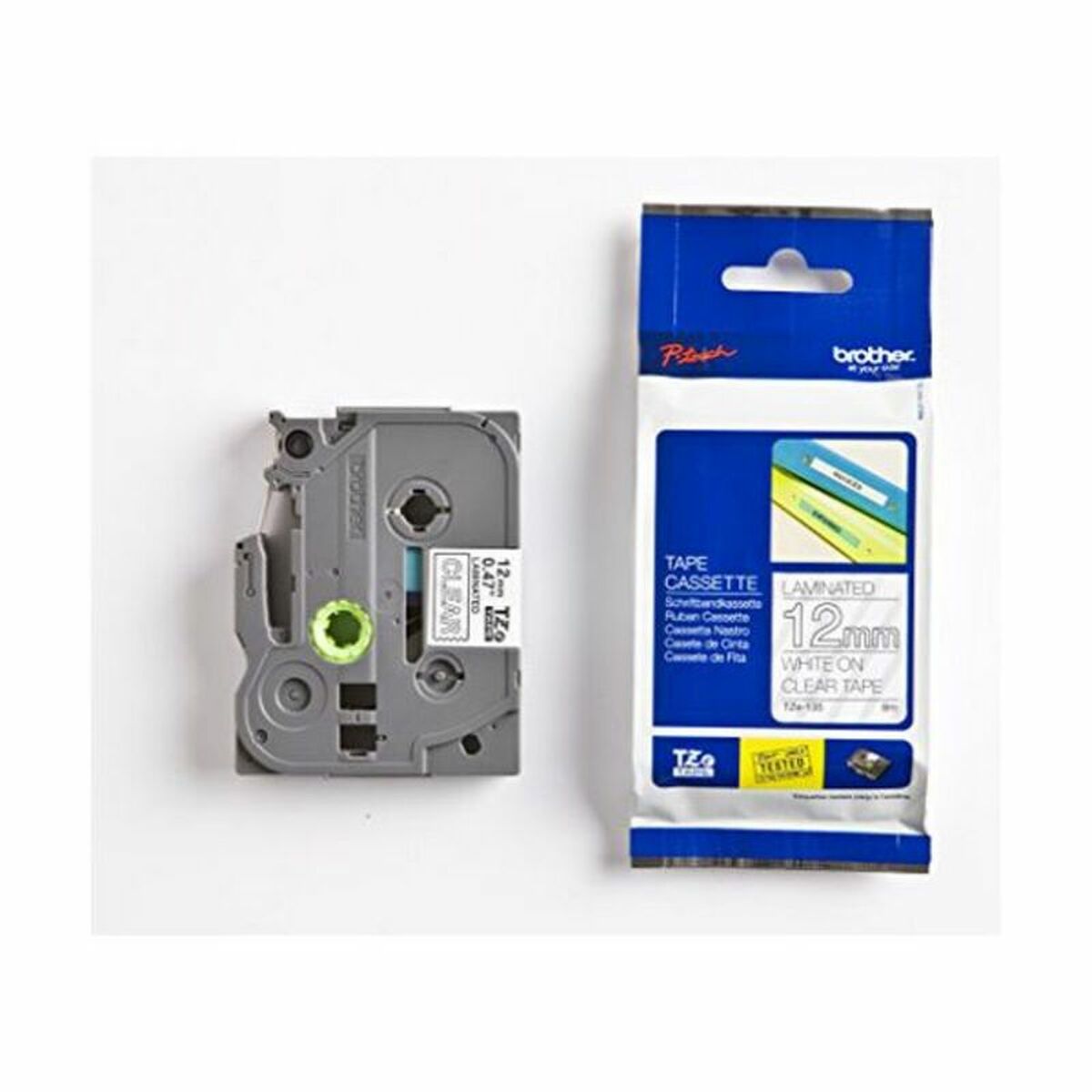Cinta Laminada para Rotuladoras Brother TZE135 Blanco Transparente 12 mm x 8 m