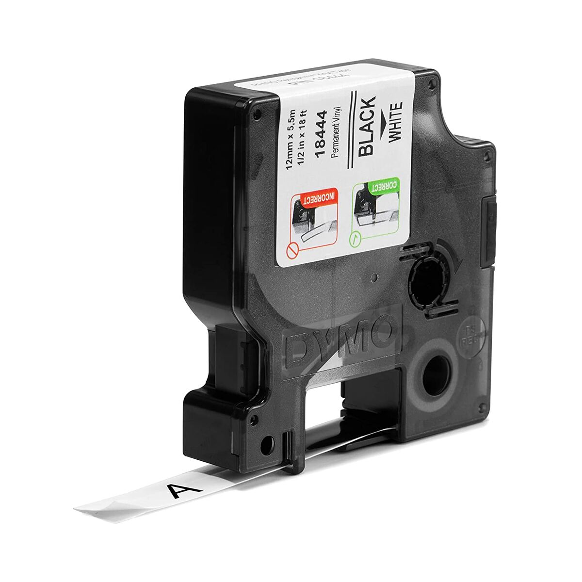 Cinta Laminada para Rotuladoras Dymo 18444 Blanco Negro/Blanco 12 mm