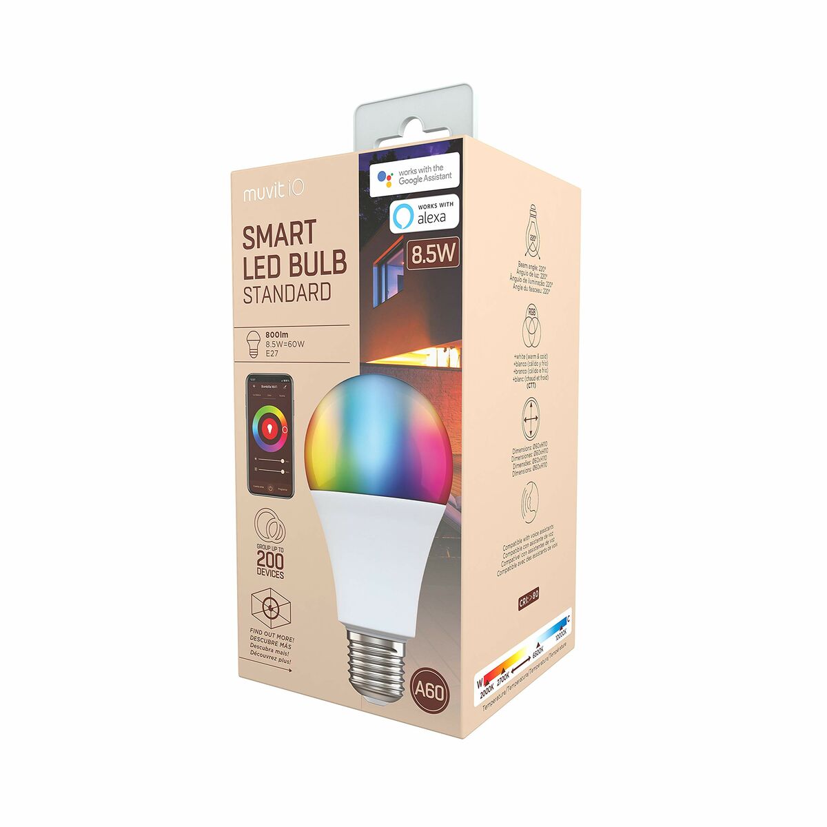 Bombilla Inteligente Muvit MIOBULB008 Wi-Fi 8,5 W E27 LED 2700 K 6500 K 800 lm