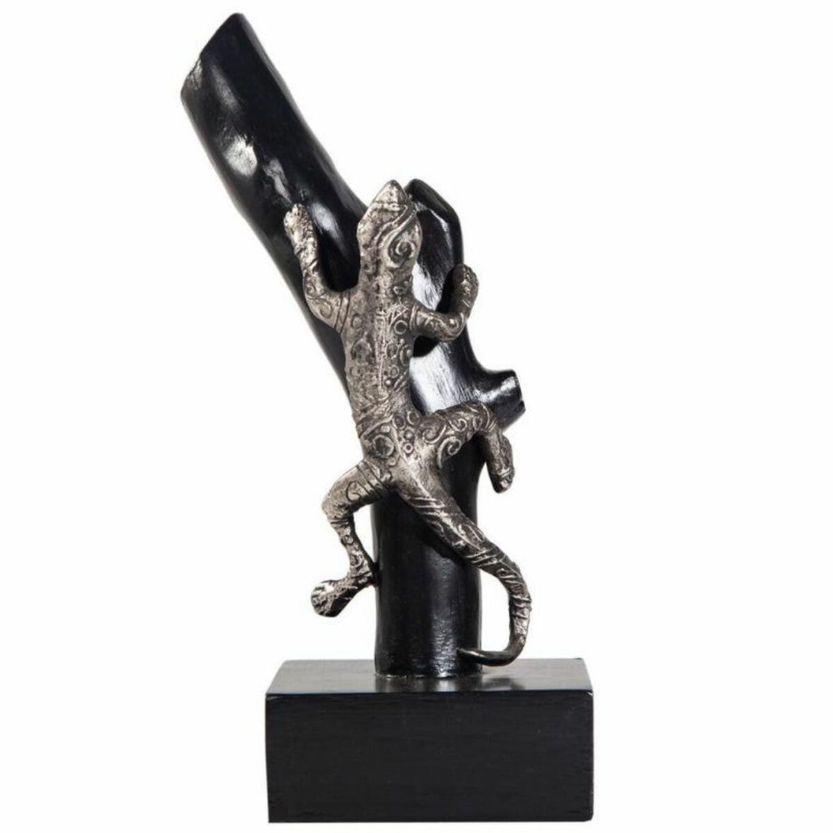 Figura Decorativa Alexandra House Living Negro Plateado Lagarto 17 x 32 x 13 cm