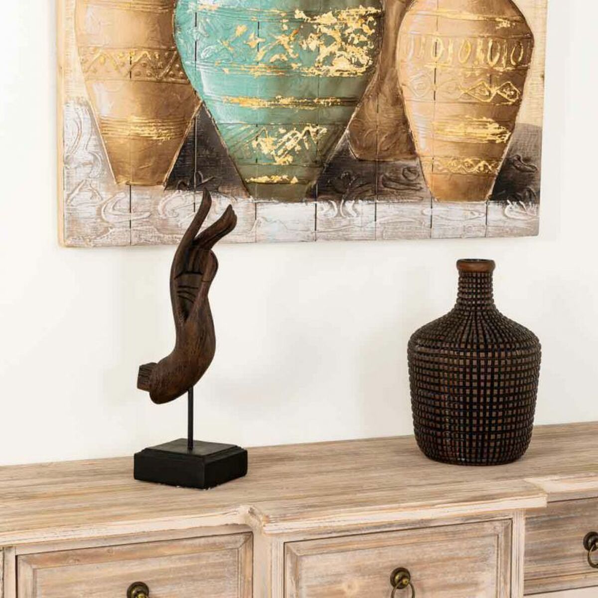 Figura Decorativa Alexandra House Living Marrón Negro Mano 12 x 43 x 17 cm