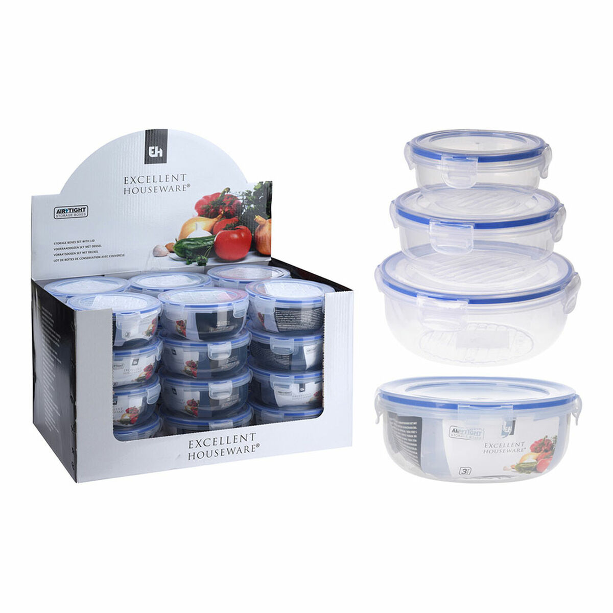 Set de Fiambreras Excellent Houseware 024000670 Plástico Redonda 400 ml 800 ml 1,4 L 3 Unidades