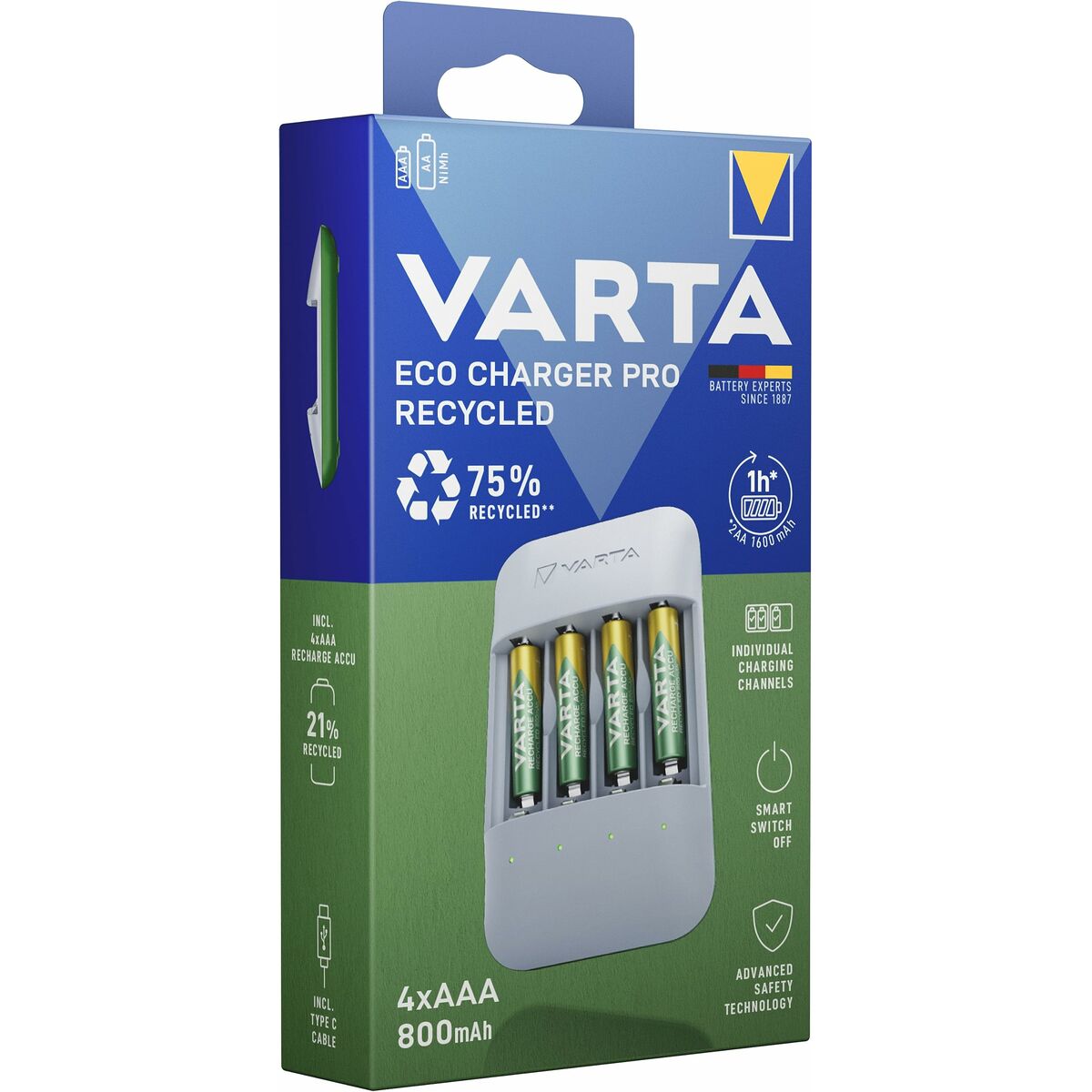 Cargador de Pilas Varta Eco Charger Pro 56813 AAA 4 Pilas