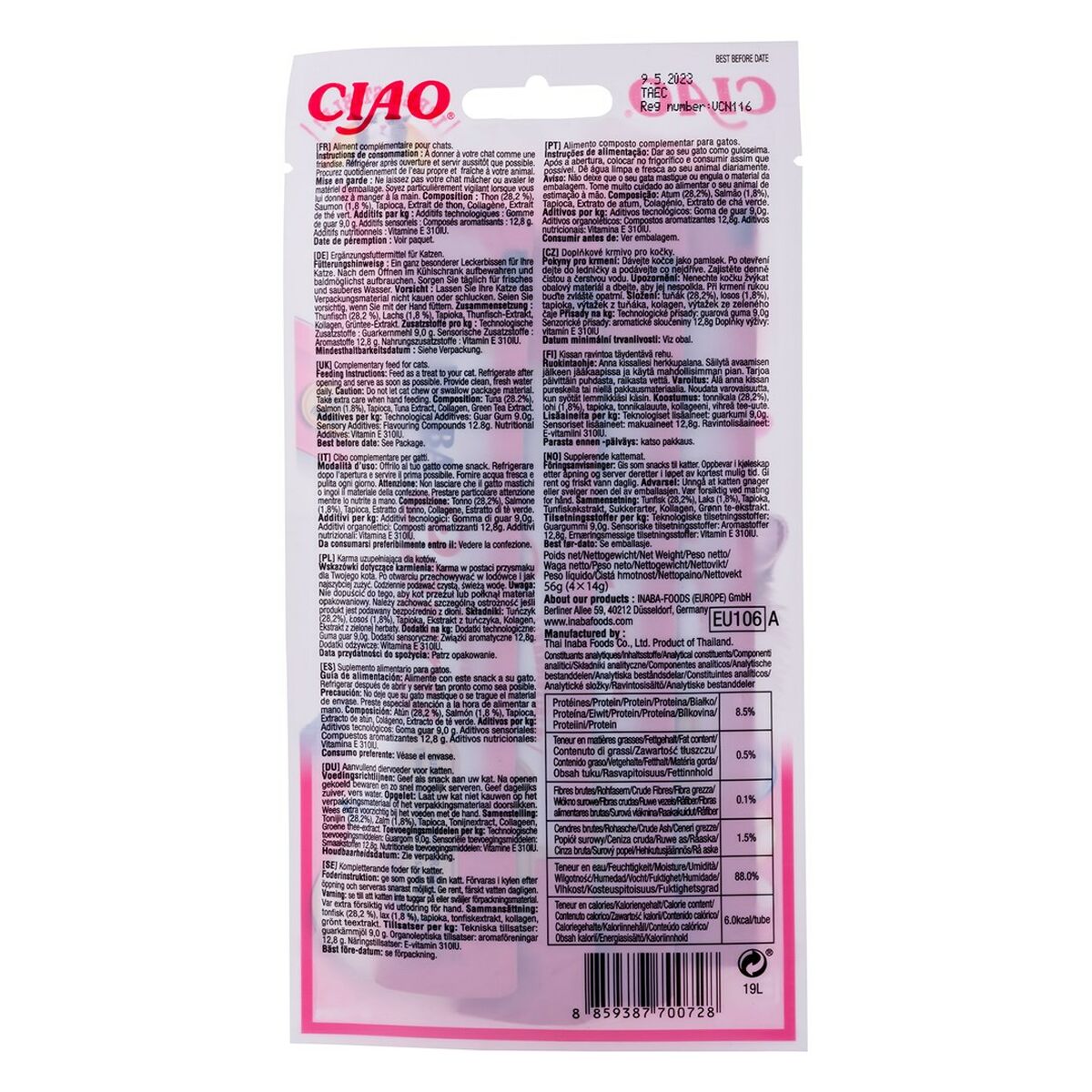 Snack para Gatos Inaba EU106 Salmón Atún Pescado 4 x 14 g