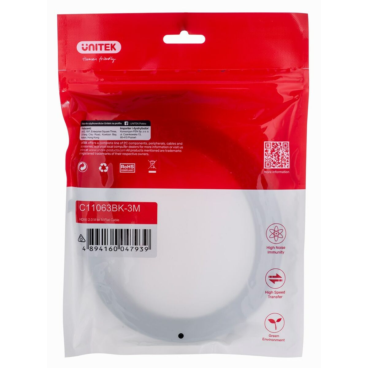 Cable HDMI Unitek C11063BK-3M Negro 3 m