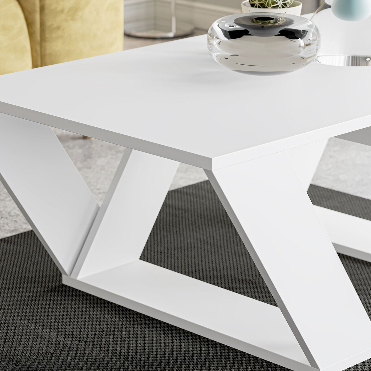 Mesa de Centro Alexandra House Living Diagonal Blanco Madera MDP 110 x 40 x 60 cm