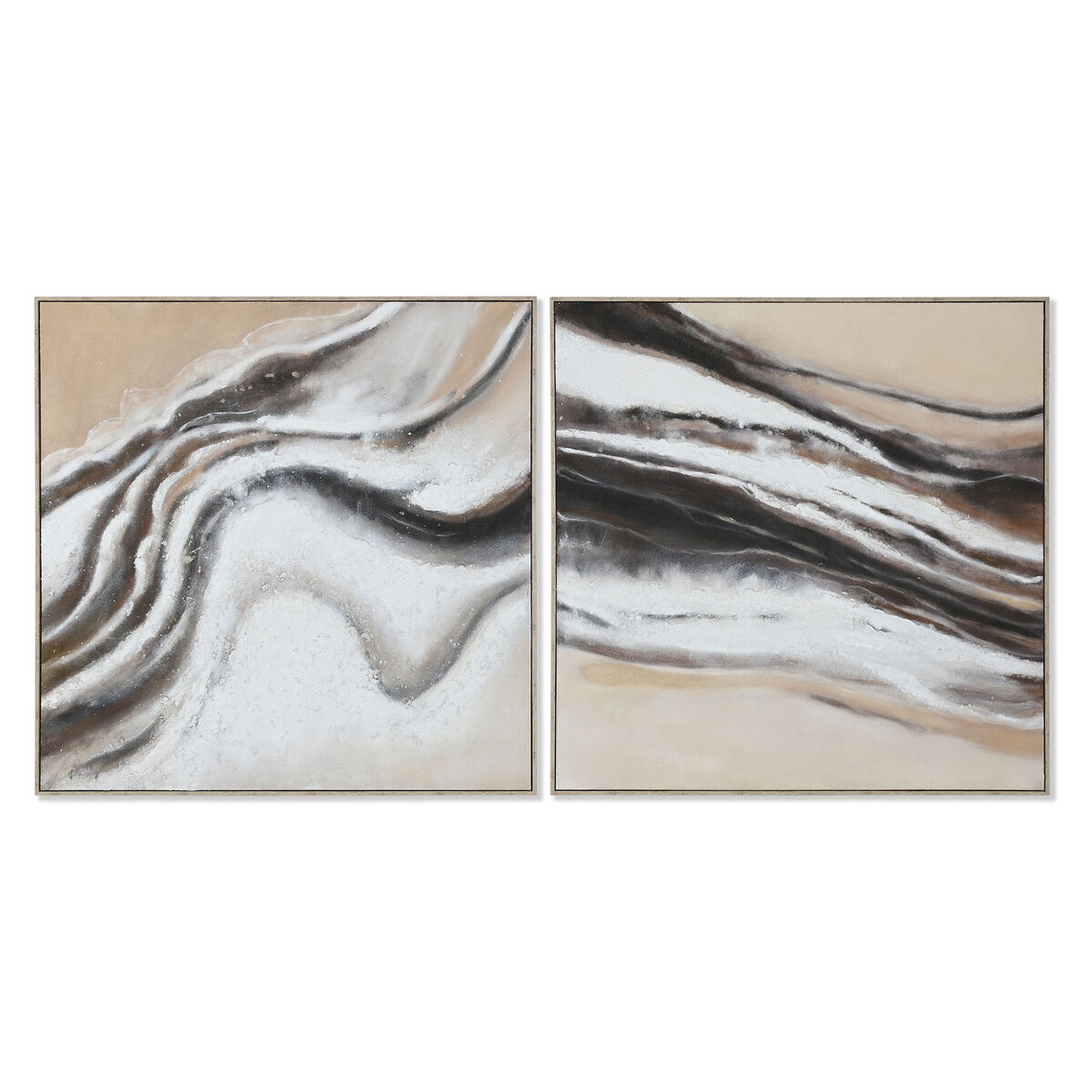 Cuadro Home ESPRIT Blanco Beige Yute Poliestireno Abstracto Moderno 102 x 3,2 x 102 cm (2 Unidades)