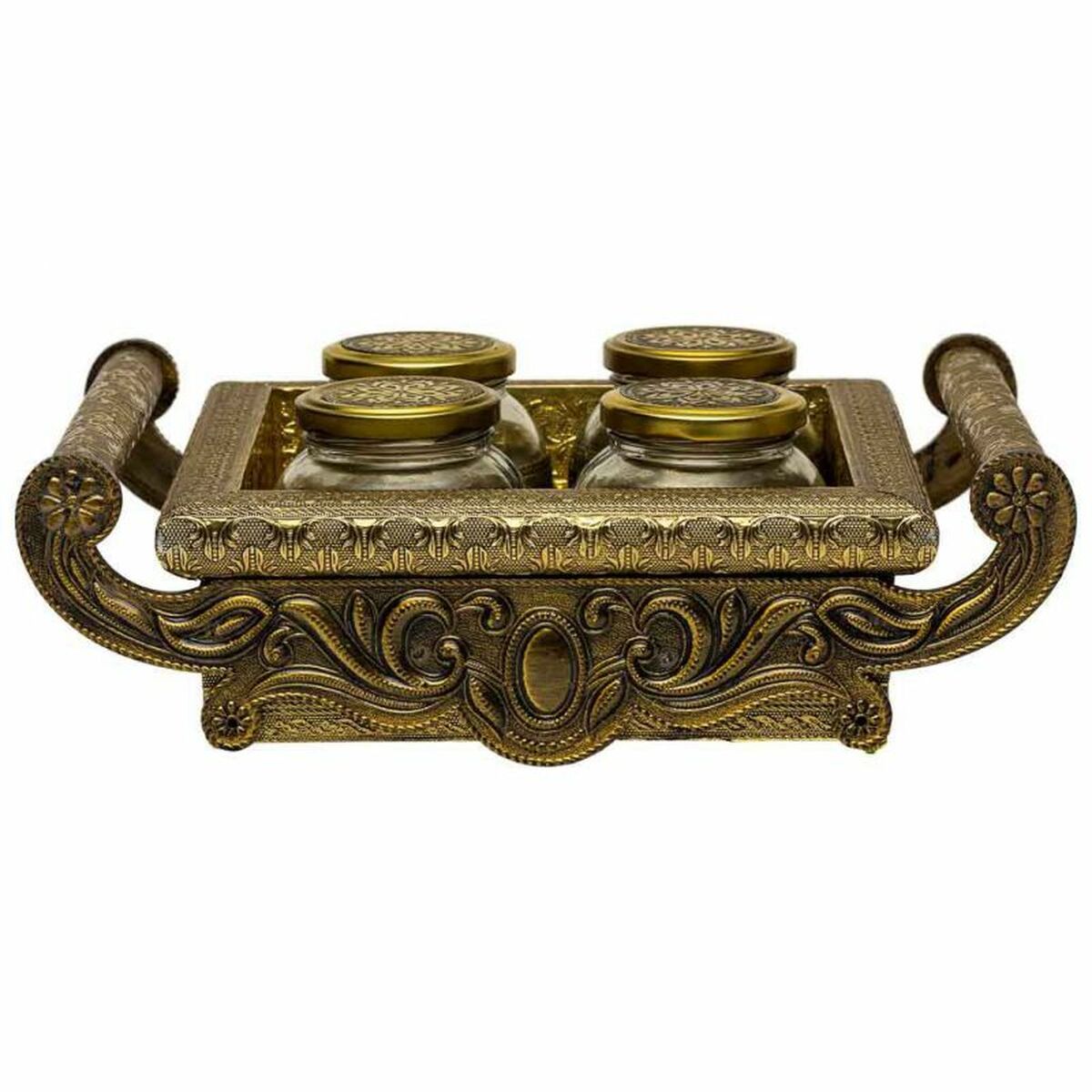 Bandeja Alexandra House Living Dorado Vidrio Aluminio Madera MDF 27 x 7 x 33 cm