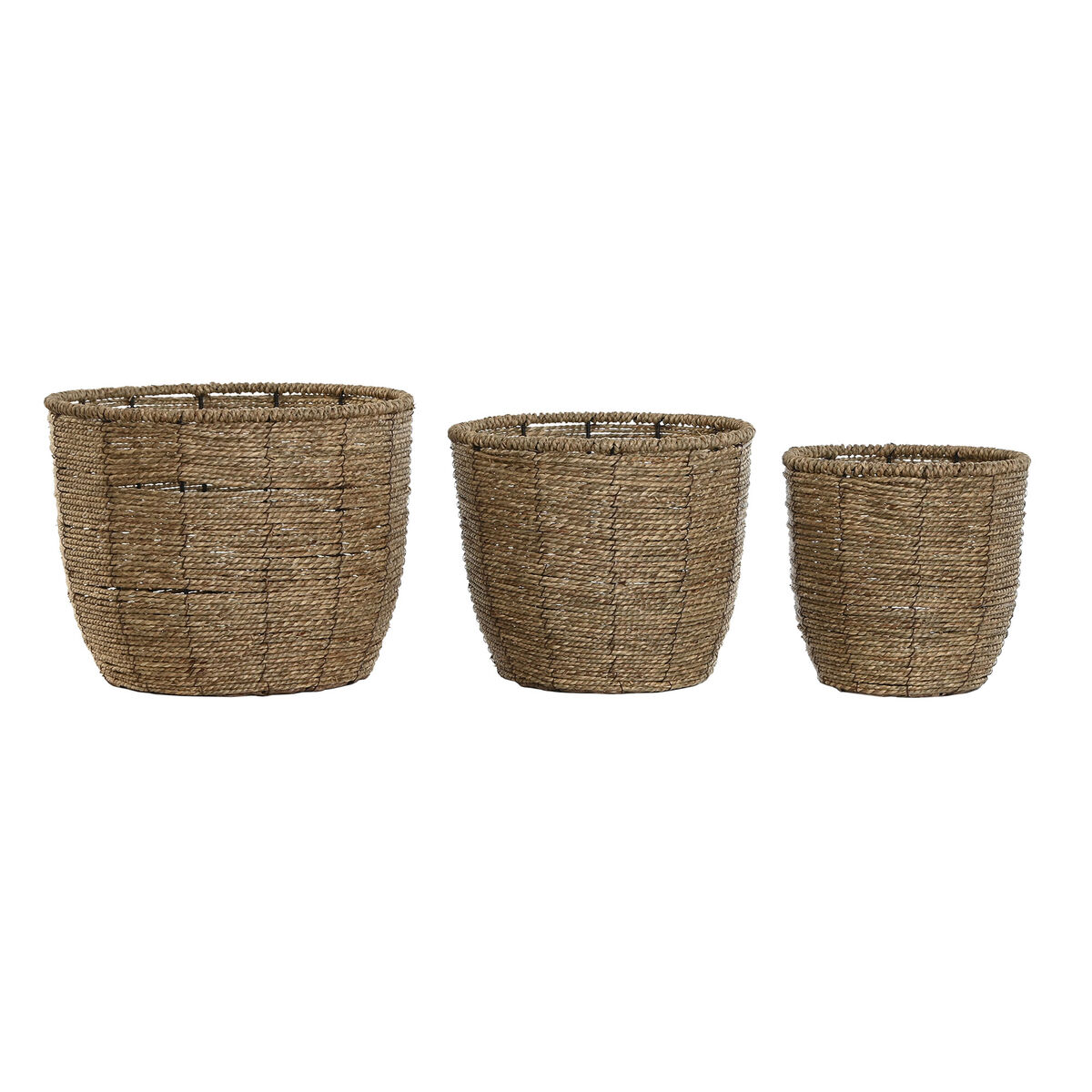 Set de Maceteros Home ESPRIT Marrón Fibra Tropical 31 x 31 x 24 cm