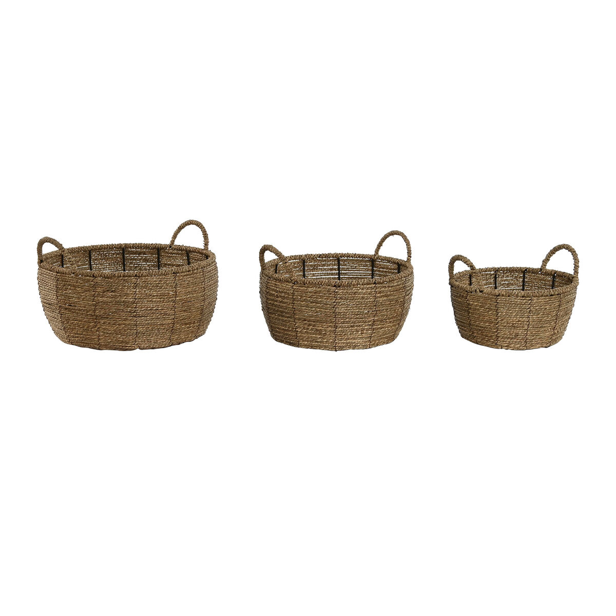 Set de Maceteros Home ESPRIT Marrón Metal Fibra Tropical 34 x 33 x 15 cm