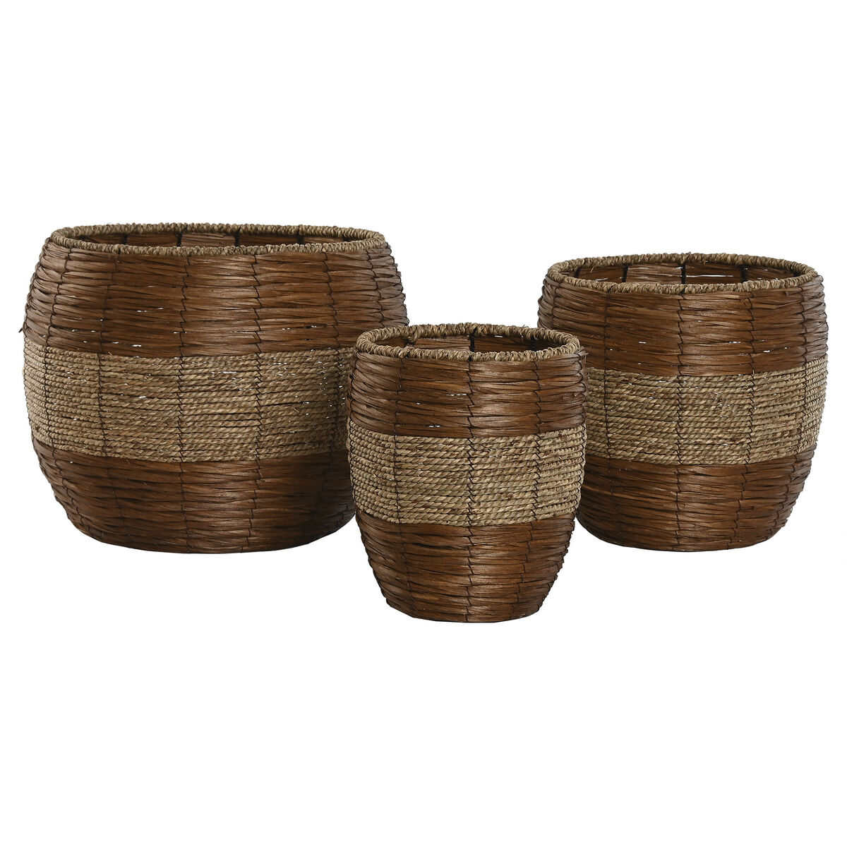 Set de Maceteros Home ESPRIT Natural Metal Fibra Tropical 33 x 33 x 30 cm