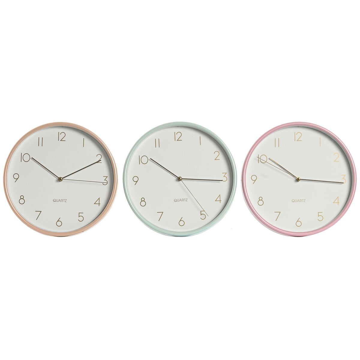 Reloj de Pared Home ESPRIT Coral Menta Lila PVC 25,5 x 4,3 x 25,5 cm (3 Unidades)