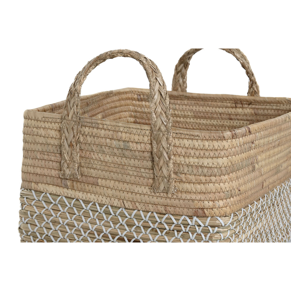 Juego de Cestas Home ESPRIT Blanco Natural Marrón claro PVC Hierba marina Junco 43 x 38 x 36 cm 2 Piezas