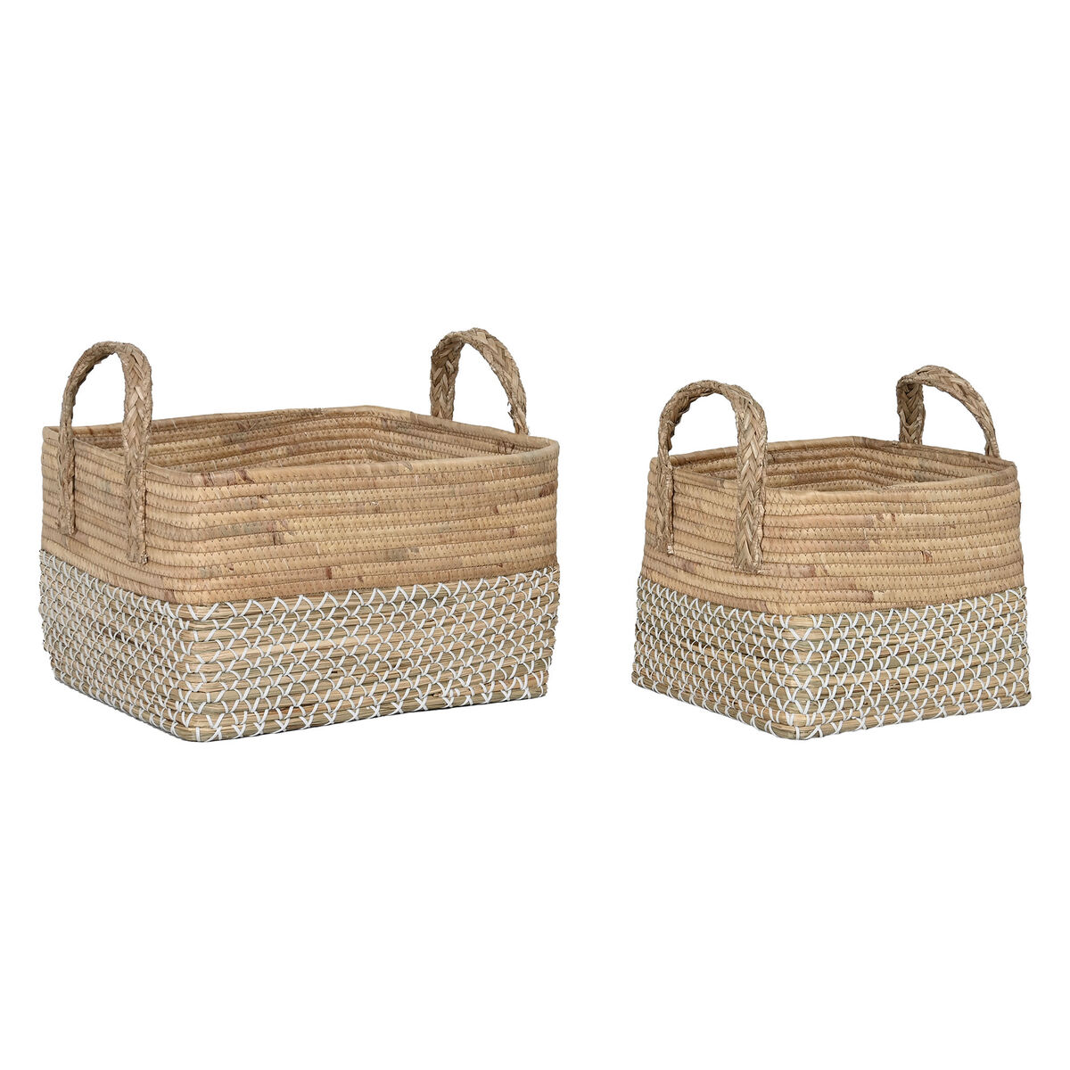 Juego de Cestas Home ESPRIT Blanco Natural Marrón claro PVC Hierba marina Junco 43 x 38 x 36 cm 2 Piezas
