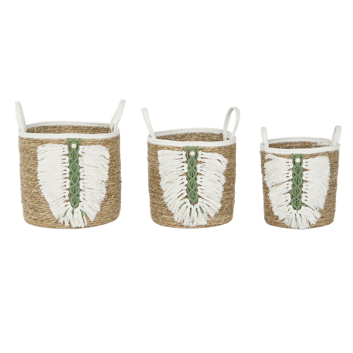 Juego de Cestas Home ESPRIT Blanco Verde Natural Fibra natural Tropical 39 x 39 x 36 cm 39 x 39 x 47 cm 3 Piezas