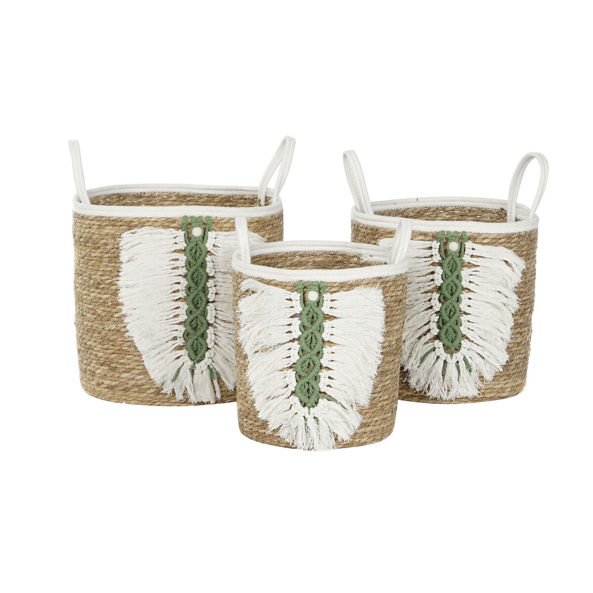 Juego de Cestas Home ESPRIT Blanco Verde Natural Fibra natural Tropical 39 x 39 x 36 cm 39 x 39 x 47 cm 3 Piezas