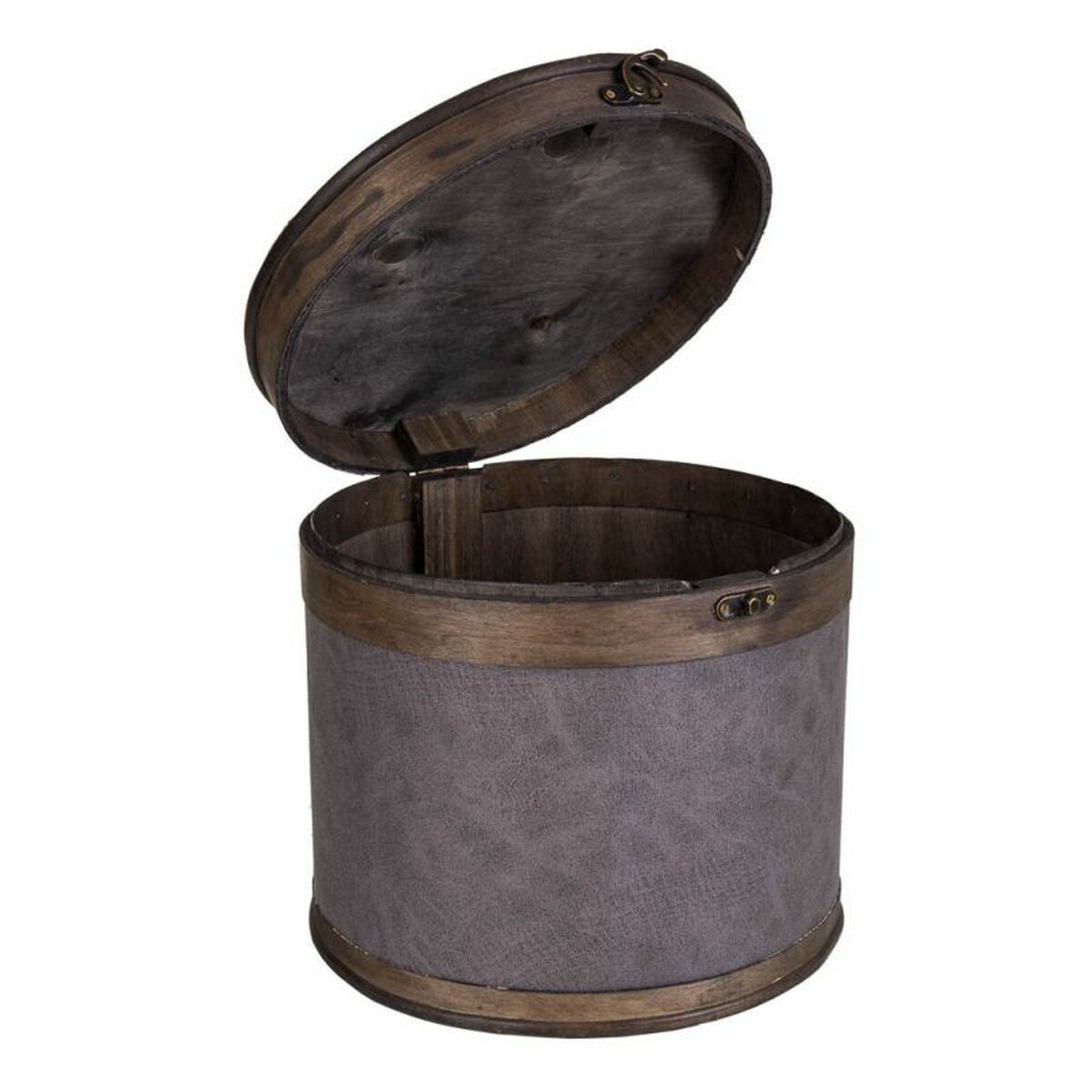 Cubo contenedor Alexandra House Living Marrón Gris PVC Madera Metal 30 x 27 x 30 cm Redonda