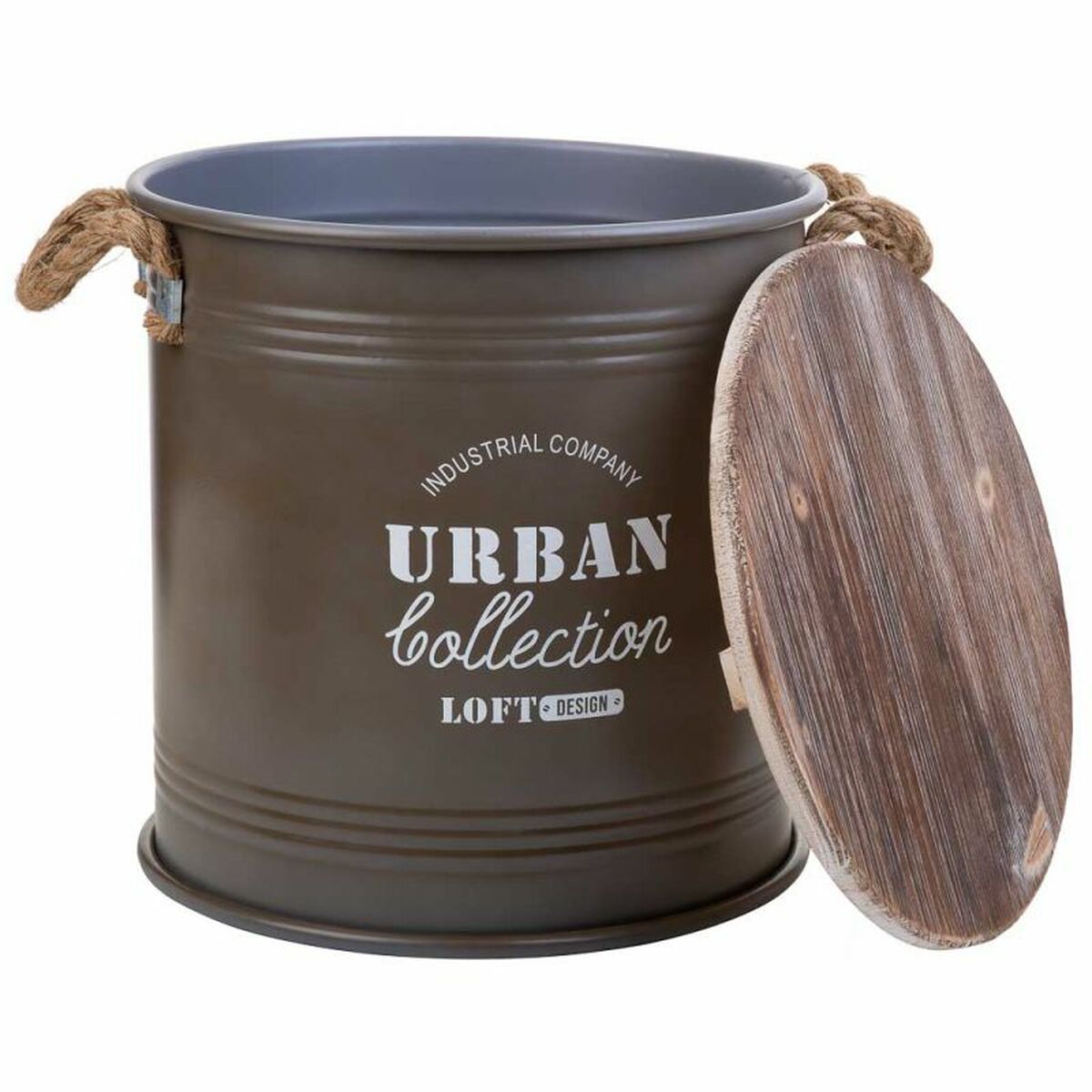 Cubo contenedor Alexandra House Living Urban Marrón Cáñamo Metal Madera de abeto 35 x 35 x 37 cm Con asas Redonda