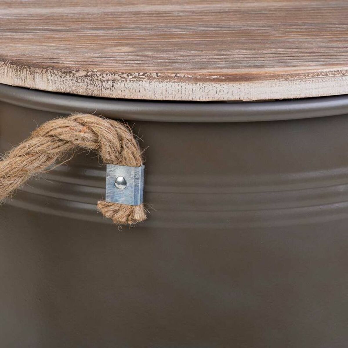 Cubo contenedor Alexandra House Living Urban Marrón Cáñamo Metal Madera de abeto 35 x 35 x 37 cm Con asas Redonda