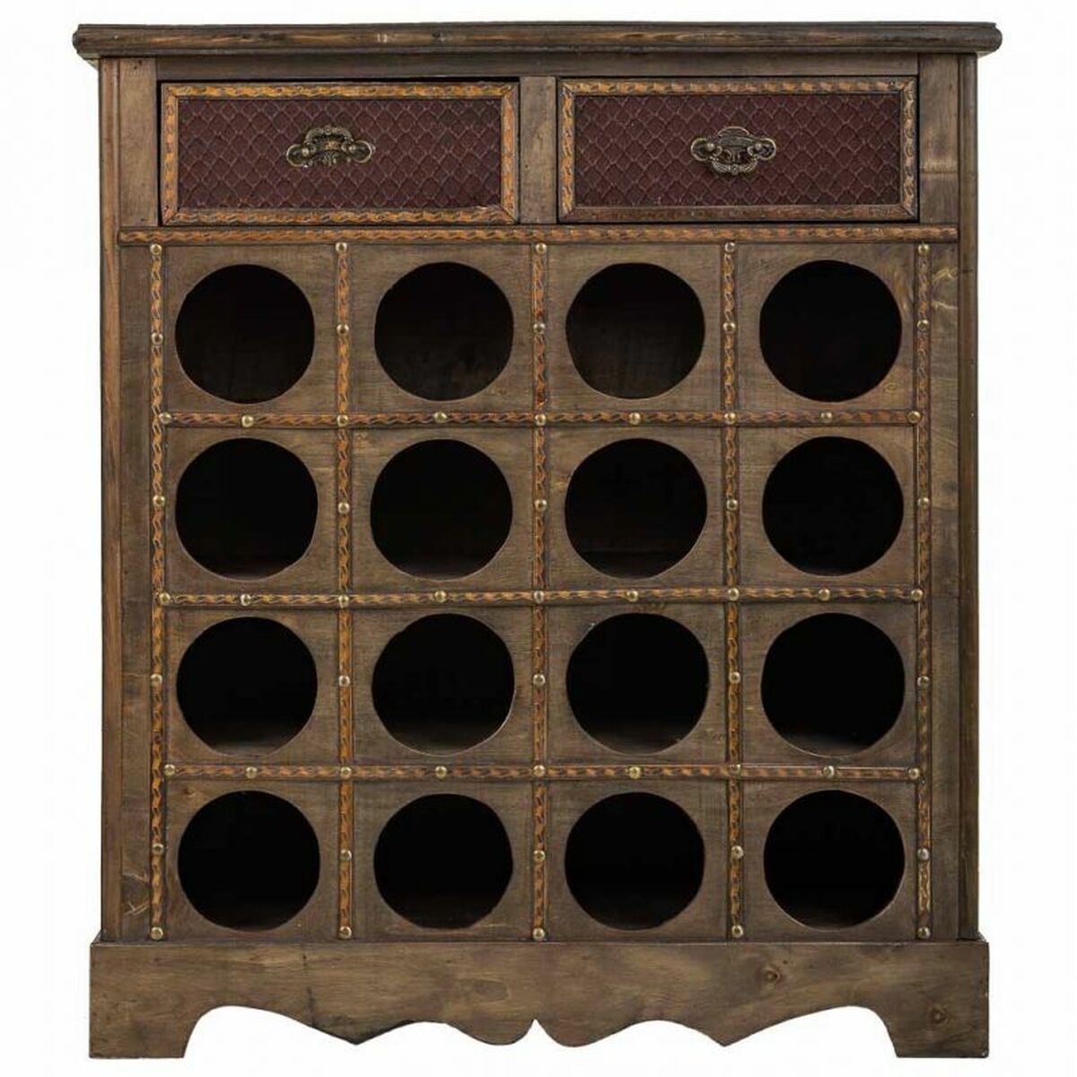 Botellero Alexandra House Living Marrón Madera Metal 31 x 69 x 63 cm Mueble 2 cajones 16 botellas