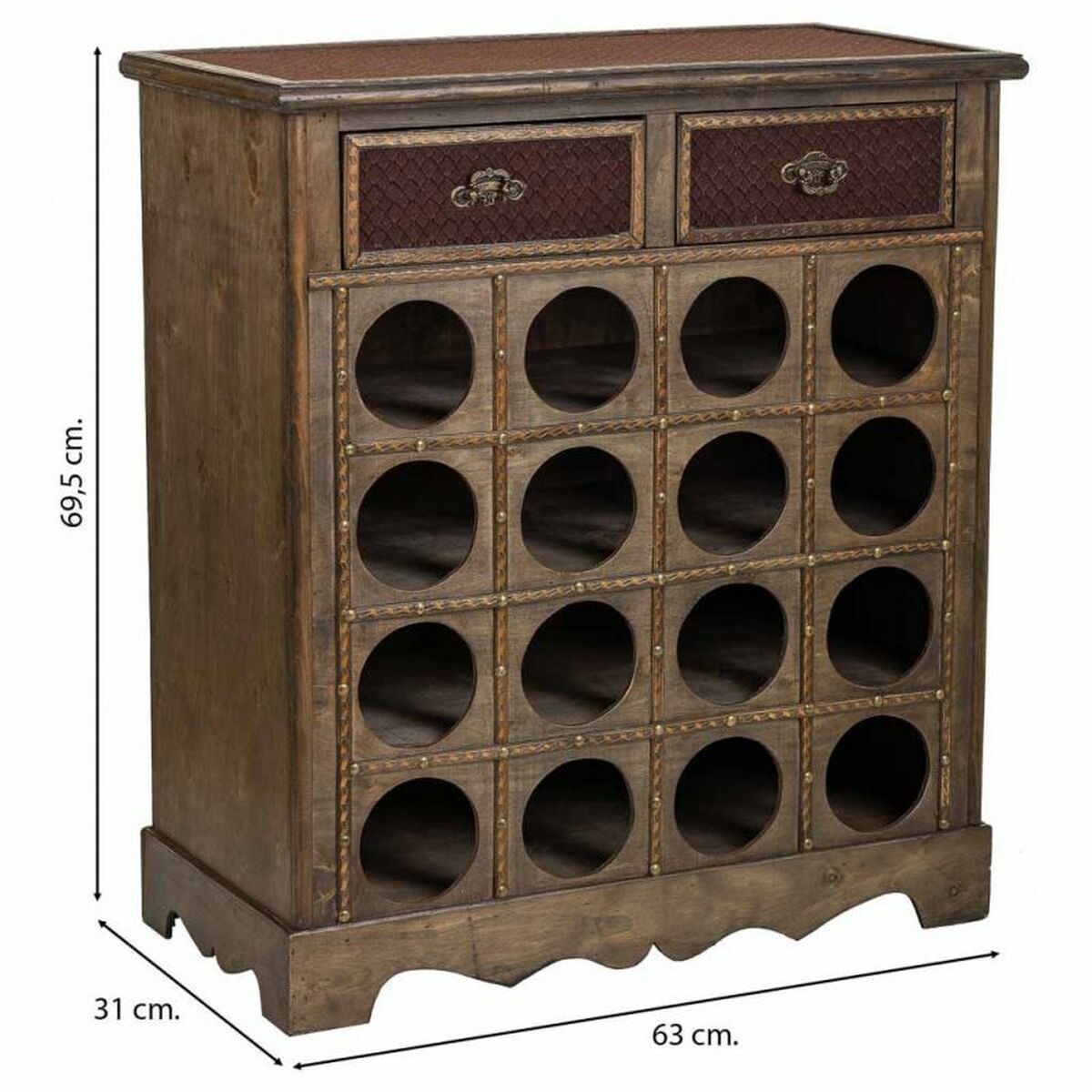 Botellero Alexandra House Living Marrón Madera Metal 31 x 69 x 63 cm Mueble 2 cajones 16 botellas