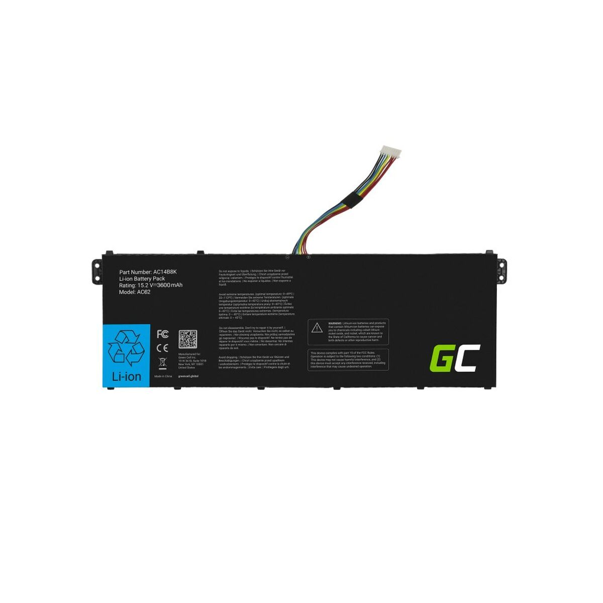 Batería para Portátil Green Cell AC62 Negro 3600 mAh
